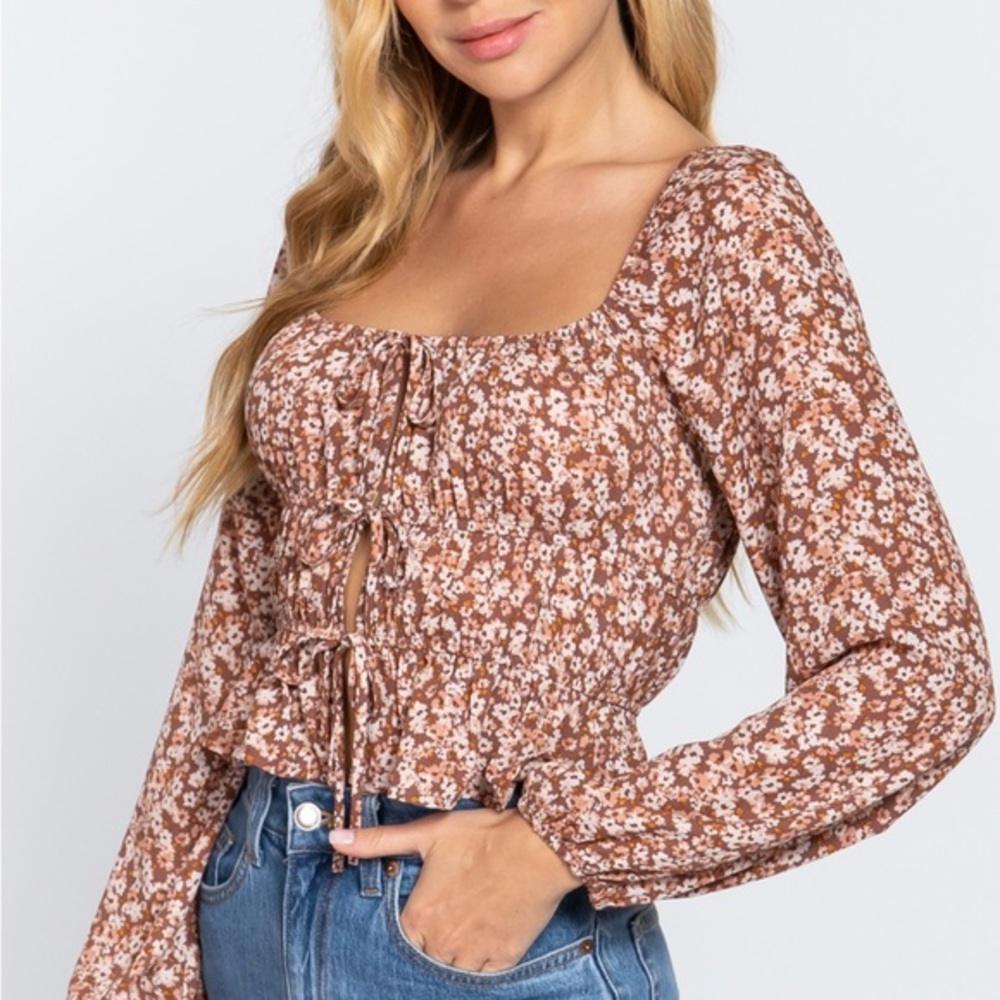 Floral Brown Women's Top - MEDIUM